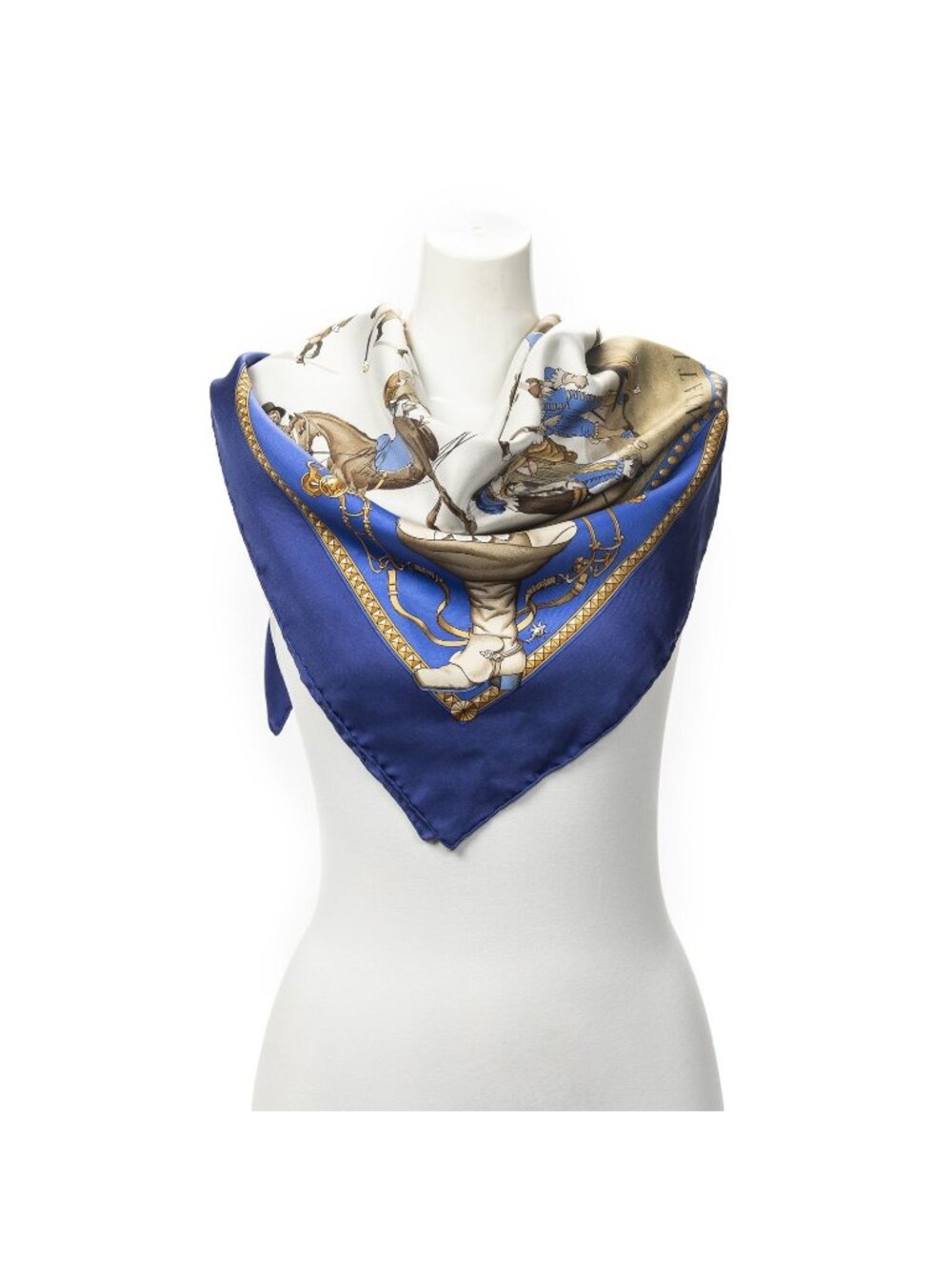 Hermes Scarf Blue Brown Goldtwill Silk